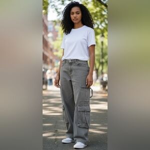 Wild Fable Women's Mid-Rise Wide Leg Cargo Pants -Gray  Wash Size 12